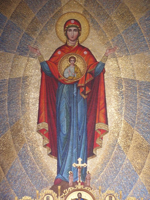 Mosaic of the Theotokos inside the cathedral